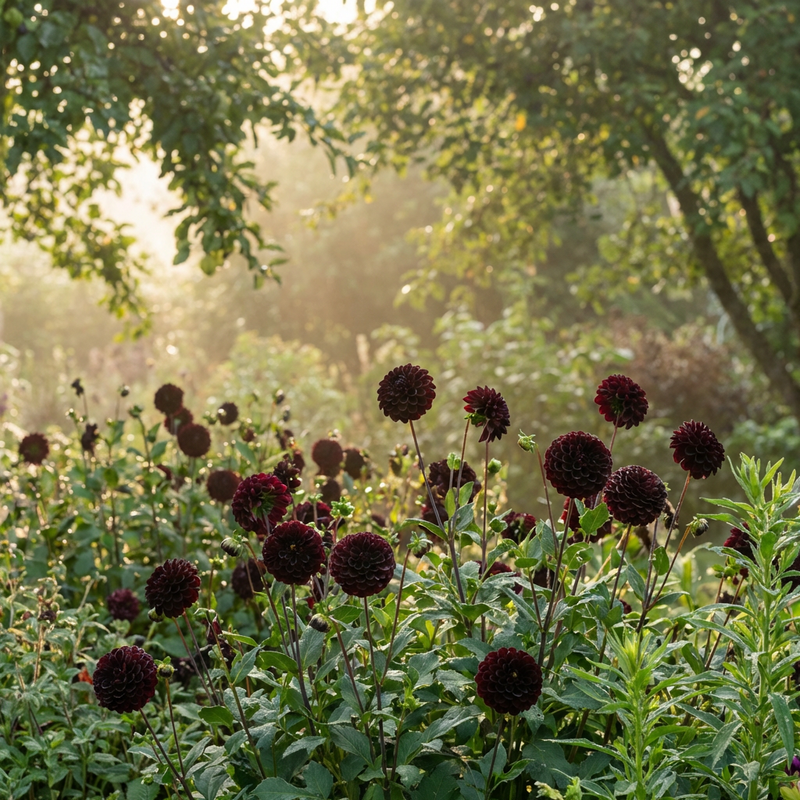 Semillas de dalias pompón negras – Flores ornamentales para el jardín