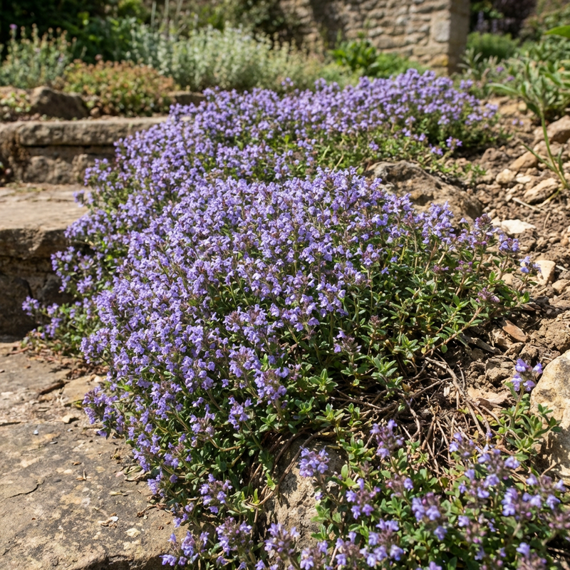 Graines de fleurs de thym serpolet rampant bleu (Thymus serpyllum), couvre-sol de jardin