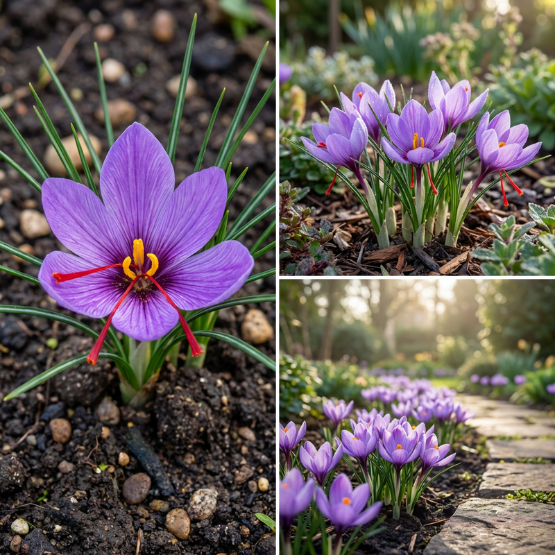Semillas de flores de crocus de azafrán para jardín, con elegantes flores moradas