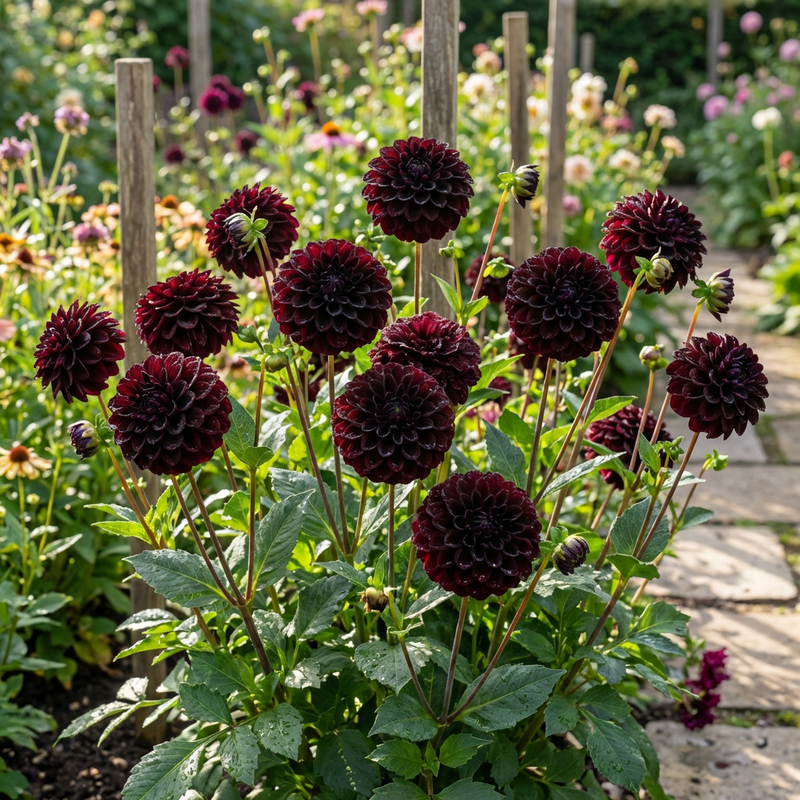 Graines de fleurs de dahlia pompon noir – variété traditionnelle sans OGM, graines à semer – germination biologique, fleurs de jardin