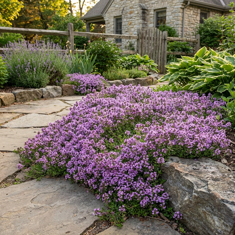 Tomillo rastrero lila (Thymus serpyllum) semillas de flores jardín cubresuelos uso