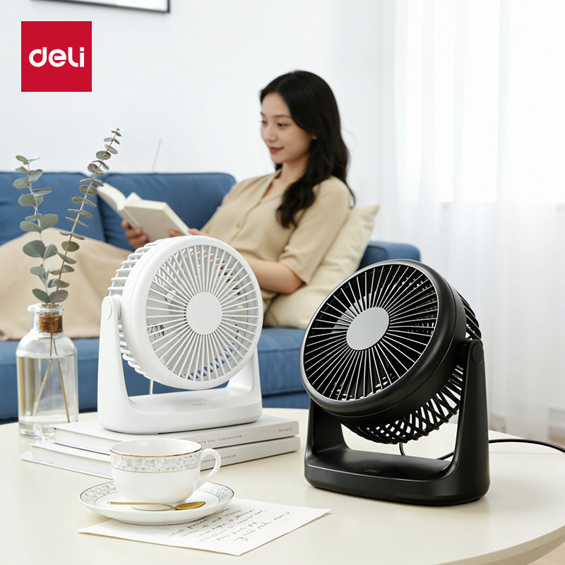 Deli USB Schreibtischventilator, Leiser Mini Tischventilator mit 360° Drehung, 2 Geschwindigkeitsstufen für Büro, Schlafzimmer, Studentenwohnheim & Schreibtisch