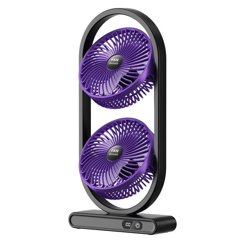 USB Dual-Kopf Schreibtischventilator mit Digitalanzeige, Wiederaufladbarer Vertikalventilator mit 5 Geschwindigkeitsstufen für Zuhause, Büro & Camping