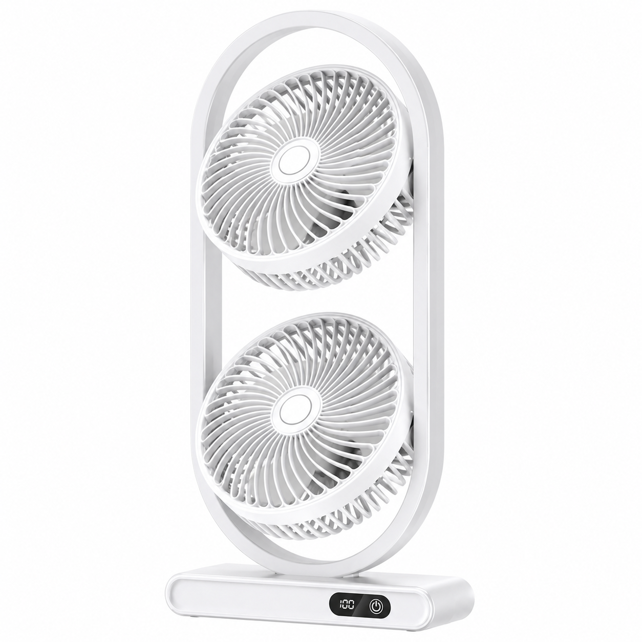 USB Dual-Kopf Schreibtischventilator mit Digitalanzeige, Wiederaufladbarer Vertikalventilator mit 5 Geschwindigkeitsstufen für Zuhause, Büro & Camping