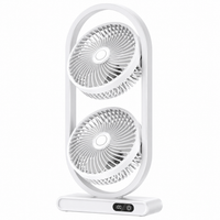 USB Dual-Kopf Schreibtischventilator mit Digitalanzeige, Wiederaufladbarer Vertikalventilator mit 5 Geschwindigkeitsstufen für Zuhause, Büro & Camping
