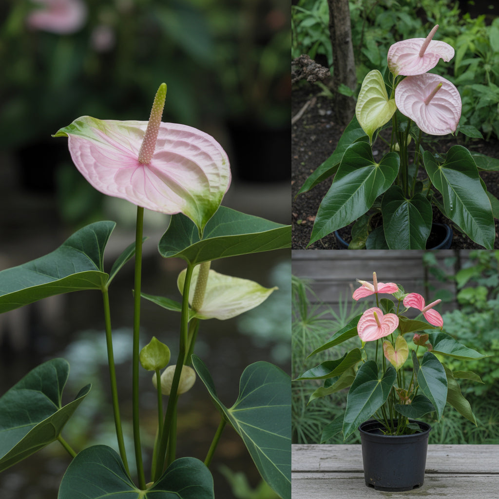 Ornamental anthurium pflanze with light rosa blooms