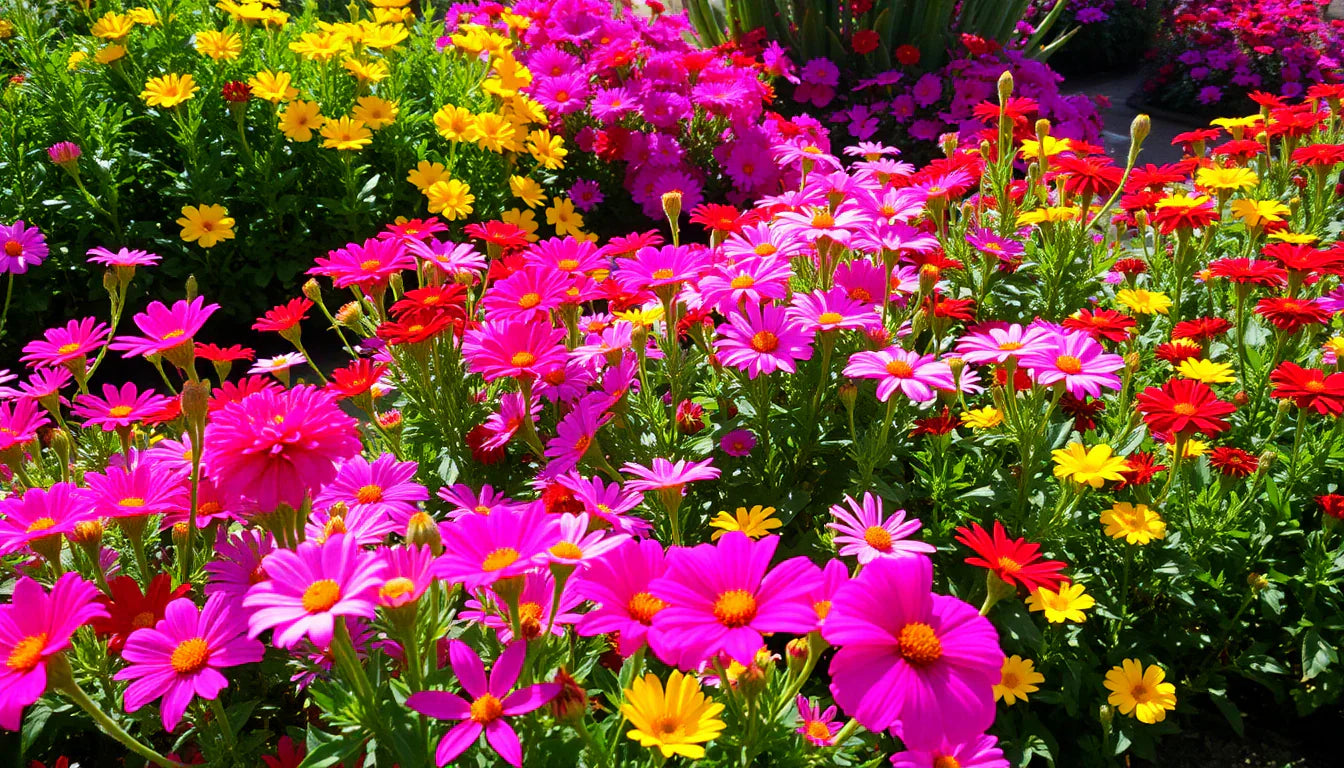 Mixed ornamental blumen in pollinator garten