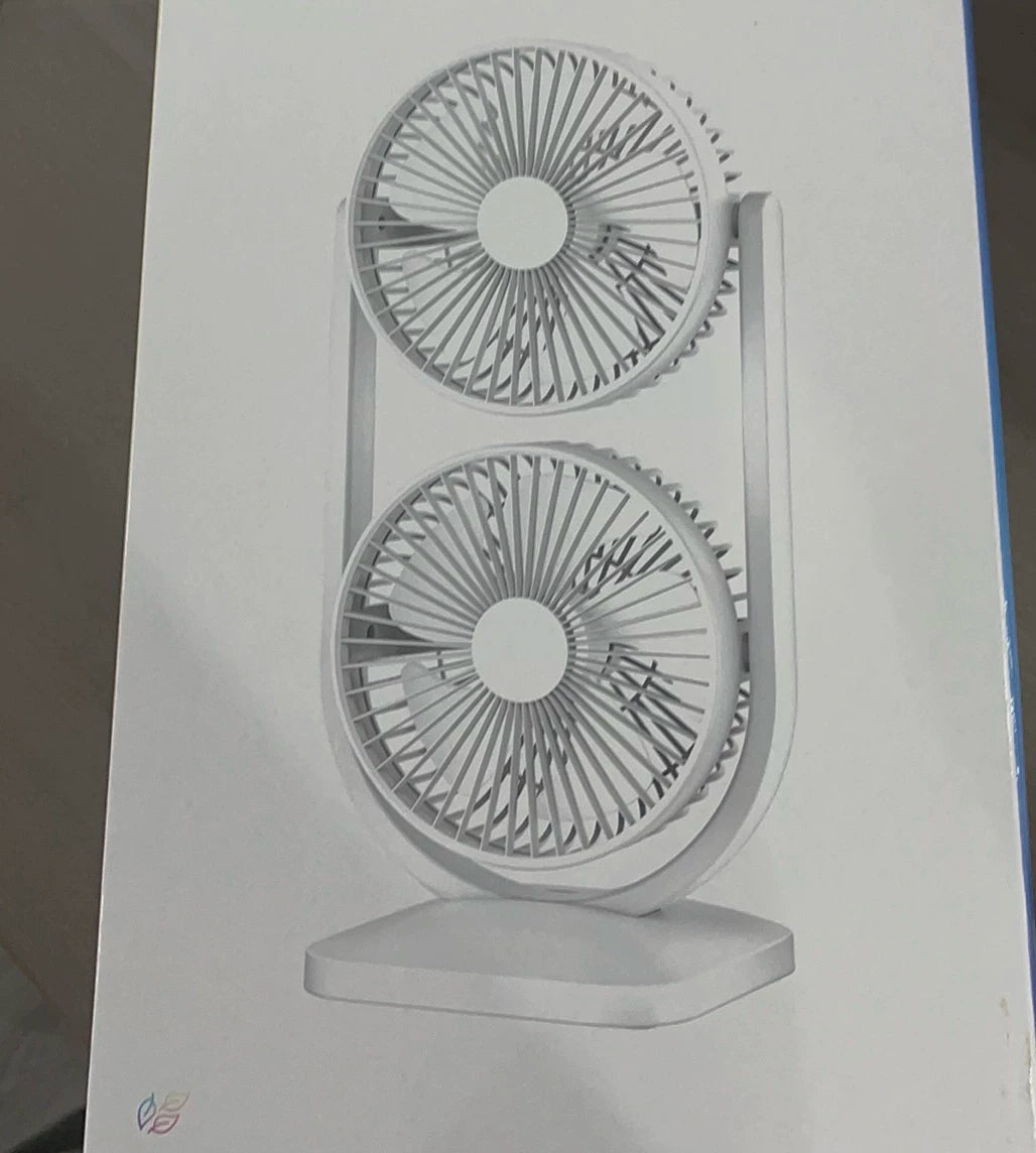 USB Dual-Kopf Schreibtischventilator mit Digitalanzeige, Wiederaufladbarer Vertikalventilator mit 5 Geschwindigkeitsstufen für Zuhause, Büro & Camping