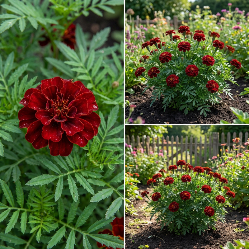 Graines de fleurs d’œillet d’Inde rouge foncé (Tagetes erecta) pour jardins familiaux, massifs et bordures