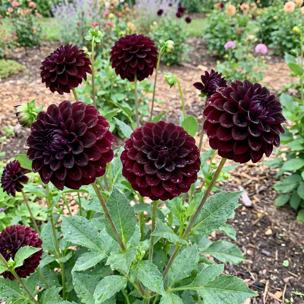 Dahlie pinnata Schwarz Pompon Sorte Blumensamen Decorative Garten Schau