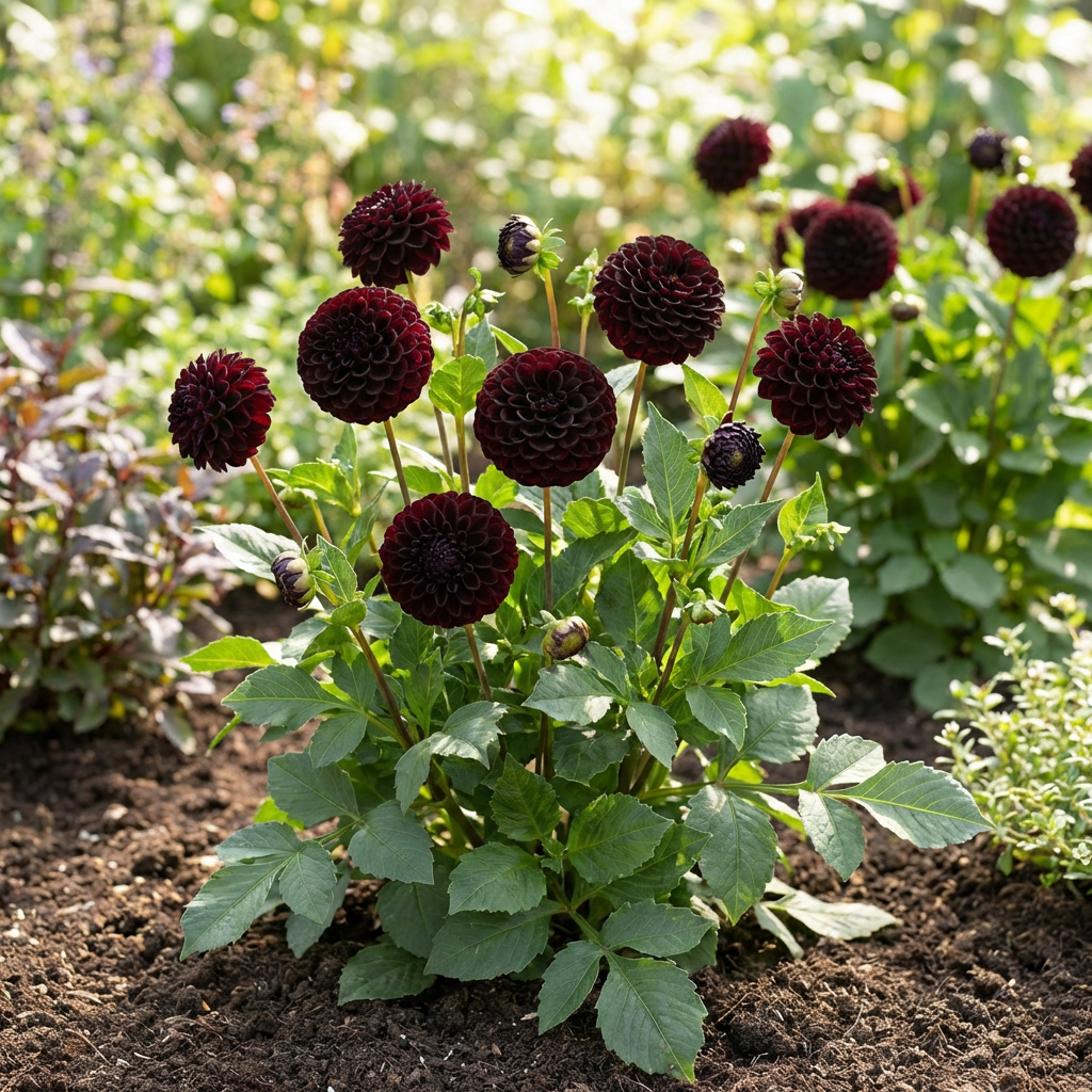 Dahlie pinnata Schwarz Pompon Sorte Blumensamen Decorative Garten Schau