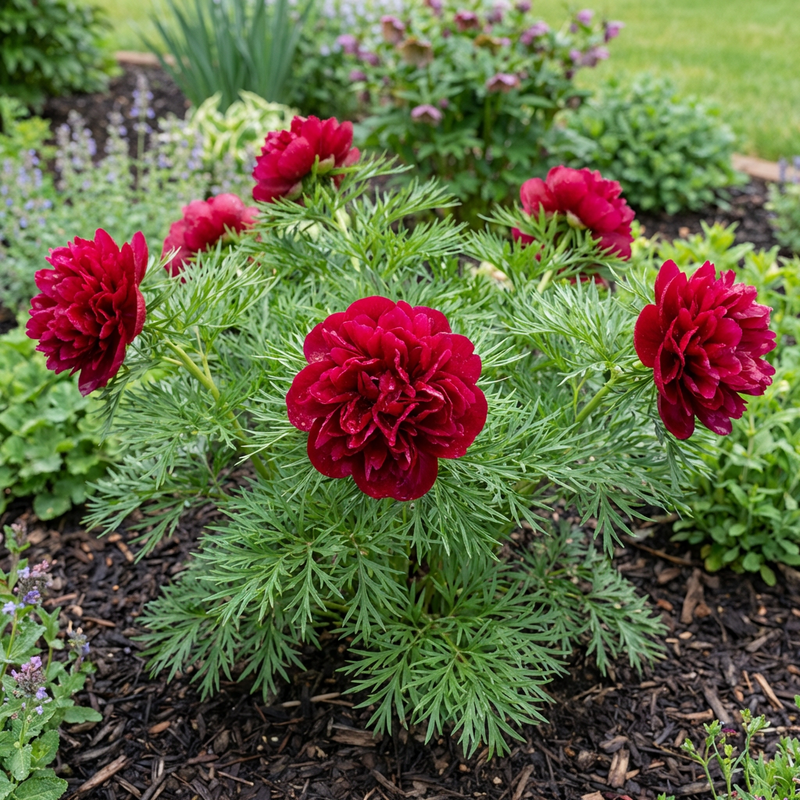 Paeonia tenuifolia gefülltblühende feinlaubig Pfingstrose duftend Frühling Blumen