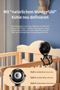 USB Octopus Kinderwagenventilator, Tragbarer Mini Ventilator mit LED-Licht, 5 Geschwindigkeitsstufen und Flexiblem Stativ für Kinderwagen, Schreibtisch & Reisen