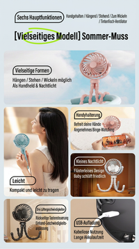 USB Octopus Ventilator für Kinderwagen & Schreibtisch, Tragbarer Mini Ventilator mit Nachtlicht, Handyhalter, 720° Flexarm und 3 Geschwindigkeitsstufen