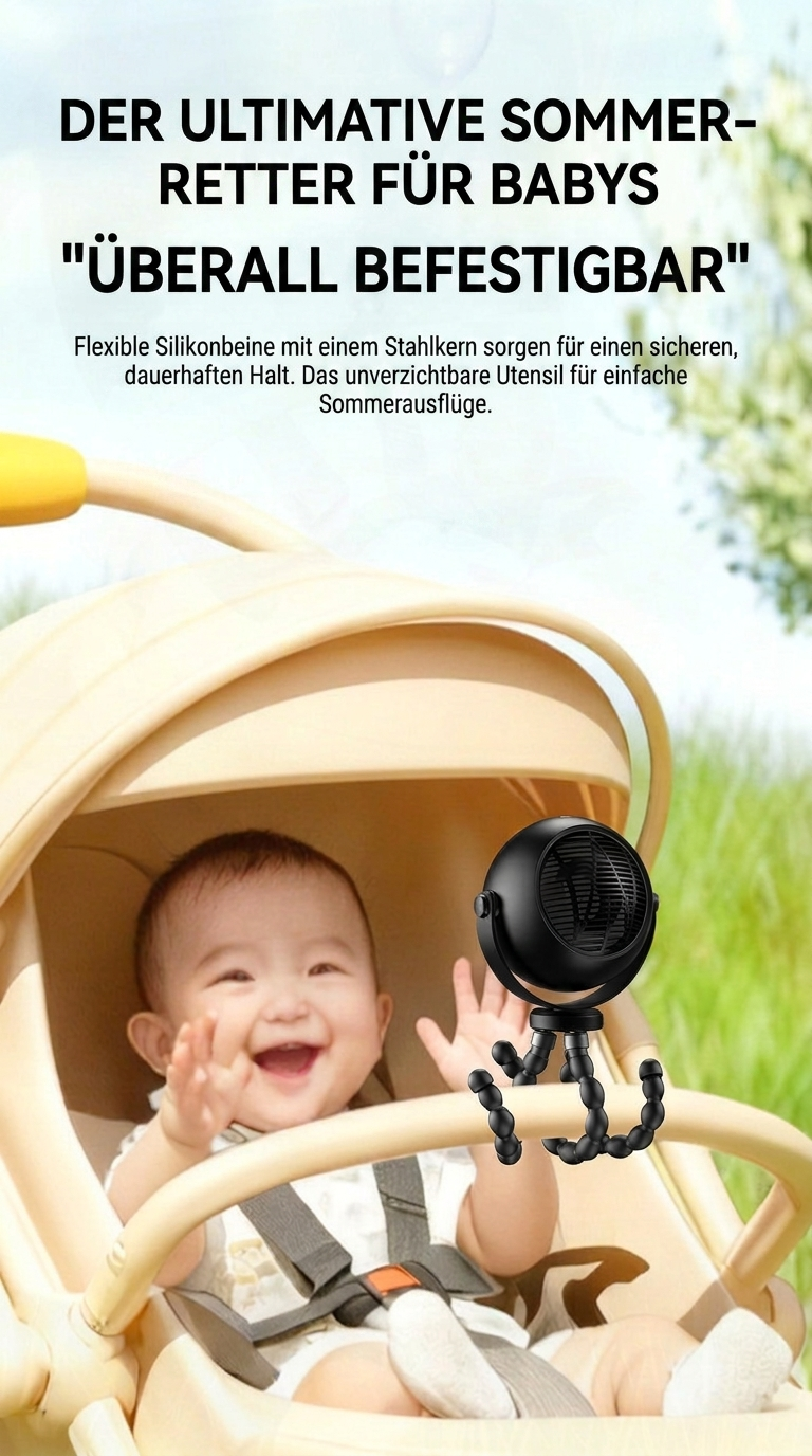 USB Octopus Kinderwagenventilator, Tragbarer Mini Ventilator mit LED-Licht, 5 Geschwindigkeitsstufen und Flexiblem Stativ für Kinderwagen, Schreibtisch & Reisen