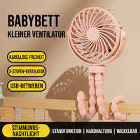 USB Octopus Ventilator für Kinderwagen & Schreibtisch, Tragbarer Mini Ventilator mit Nachtlicht, Handyhalter, 720° Flexarm und 3 Geschwindigkeitsstufen