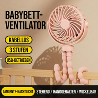 USB Octopus Ventilator für Kinderwagen & Schreibtisch, Tragbarer Mini Ventilator mit Nachtlicht, Handyhalter, 720° Flexarm und 3 Geschwindigkeitsstufen