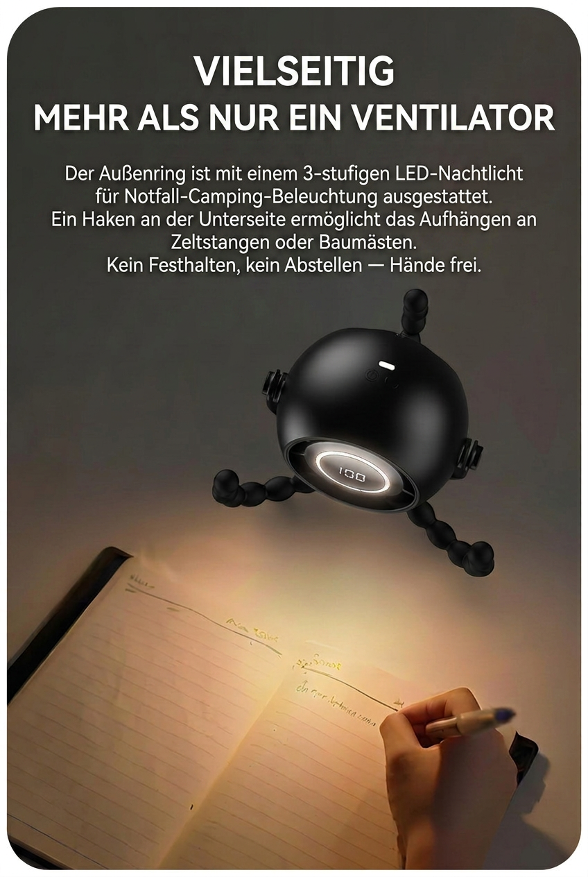 USB Octopus Kinderwagenventilator, Tragbarer Mini Ventilator mit LED-Licht, 5 Geschwindigkeitsstufen und Flexiblem Stativ für Kinderwagen, Schreibtisch & Reisen