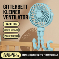 USB Octopus Ventilator für Kinderwagen & Schreibtisch, Tragbarer Mini Ventilator mit Nachtlicht, Handyhalter, 720° Flexarm und 3 Geschwindigkeitsstufen