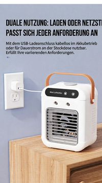 Mobiler Mini Luftkühler mit Kühlnebel, Luftbefeuchter und Ventilator, USB Air Cooler für Zuhause, Büro & Schlafzimmer