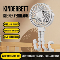 USB Octopus Ventilator für Kinderwagen & Schreibtisch, Tragbarer Mini Ventilator mit Nachtlicht, Handyhalter, 720° Flexarm und 3 Geschwindigkeitsstufen