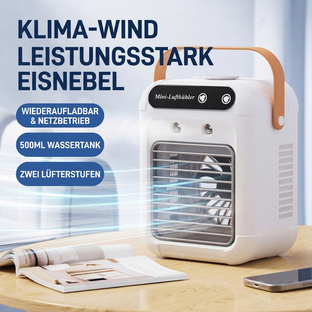 Mobiler Mini Luftkühler mit Kühlnebel, Luftbefeuchter und Ventilator, USB Air Cooler für Zuhause, Büro & Schlafzimmer
