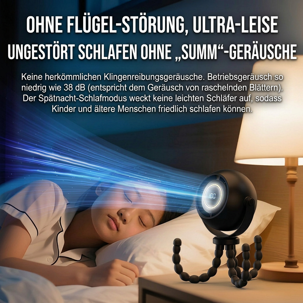 USB Octopus Kinderwagenventilator, Tragbarer Mini Ventilator mit LED-Licht, 5 Geschwindigkeitsstufen und Flexiblem Stativ für Kinderwagen, Schreibtisch & Reisen