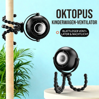 USB Octopus Kinderwagenventilator, Tragbarer Mini Ventilator mit LED-Licht, 5 Geschwindigkeitsstufen und Flexiblem Stativ für Kinderwagen, Schreibtisch & Reisen