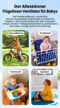 USB Octopus Kinderwagenventilator, Tragbarer Mini Ventilator mit LED-Licht, 5 Geschwindigkeitsstufen und Flexiblem Stativ für Kinderwagen, Schreibtisch & Reisen
