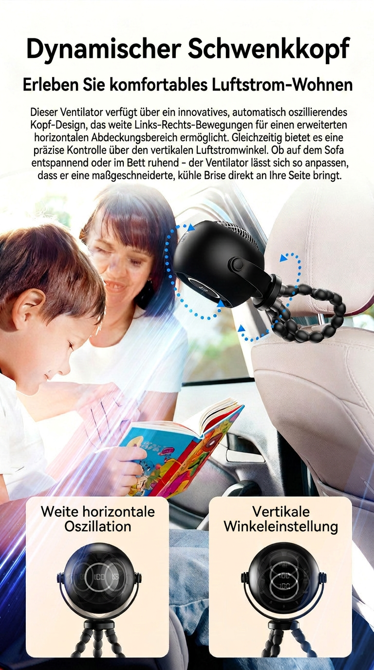 USB Octopus Kinderwagenventilator, Tragbarer Mini Ventilator mit LED-Licht, 5 Geschwindigkeitsstufen und Flexiblem Stativ für Kinderwagen, Schreibtisch & Reisen