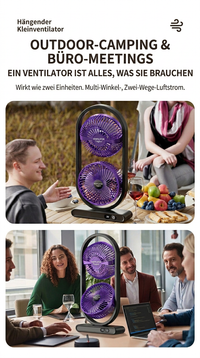 USB Dual-Kopf Schreibtischventilator mit Digitalanzeige, Wiederaufladbarer Vertikalventilator mit 5 Geschwindigkeitsstufen für Zuhause, Büro & Camping