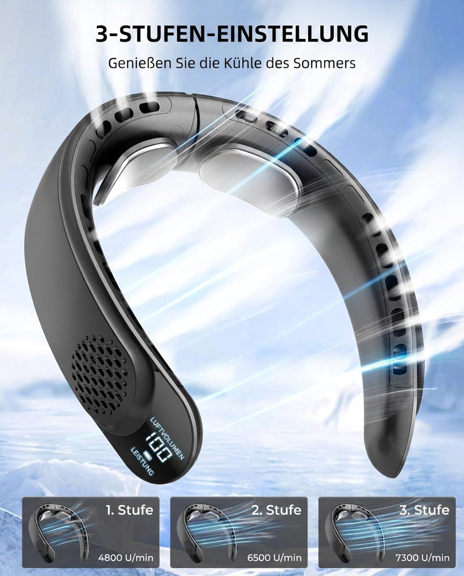 Ventilador de cuello USB, ventilador turbo portátil sin aspas con 3 velocidades, ventilador de cuello recargable para viajes, deporte y uso diario.