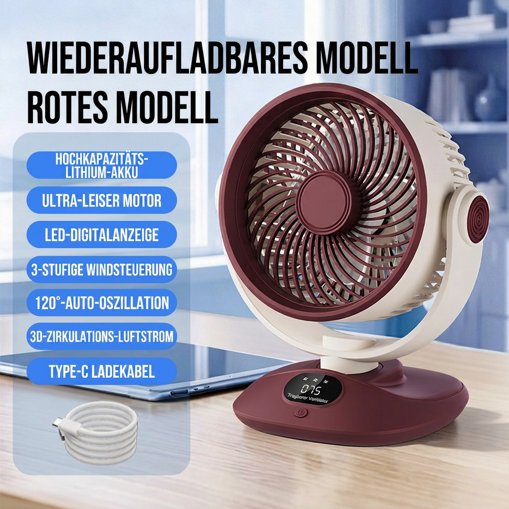 Ventilateur de bureau USB, ventilateur de table oscillant rechargeable avec 3 vitesses, ventilateur portable silencieux pour la maison, le bureau et la chambre à coucher