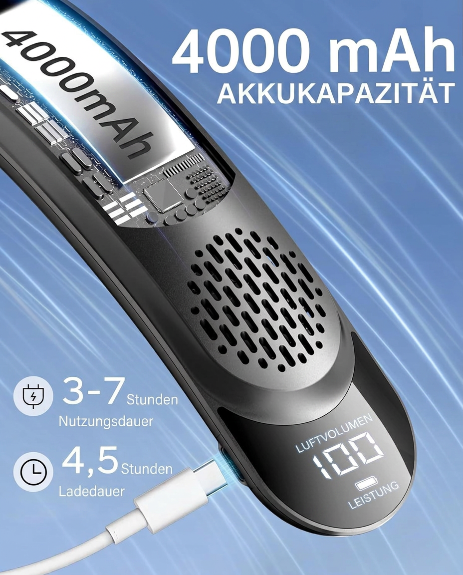 Ventilador de cuello USB, ventilador turbo portátil sin aspas con 3 velocidades, ventilador de cuello recargable para viajes, deporte y uso diario.