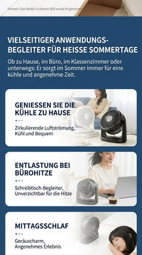 Deli USB Schreibtischventilator, Leiser Mini Tischventilator mit 360° Drehung, 2 Geschwindigkeitsstufen für Büro, Schlafzimmer, Studentenwohnheim & Schreibtisch