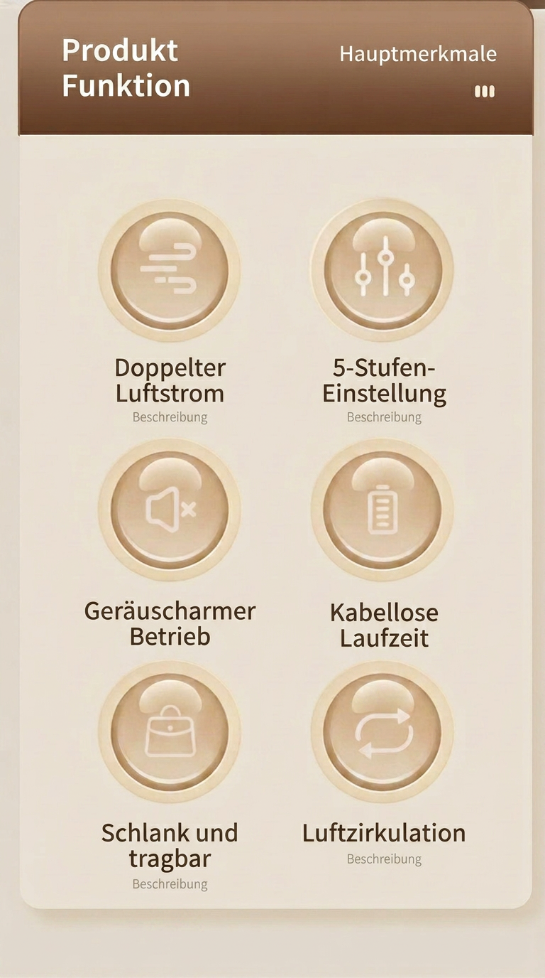 USB Dual-Kopf Schreibtischventilator mit Digitalanzeige, Wiederaufladbarer Vertikalventilator mit 5 Geschwindigkeitsstufen für Zuhause, Büro & Camping