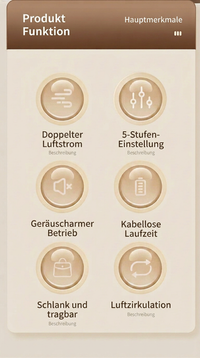 USB Dual-Kopf Schreibtischventilator mit Digitalanzeige, Wiederaufladbarer Vertikalventilator mit 5 Geschwindigkeitsstufen für Zuhause, Büro & Camping
