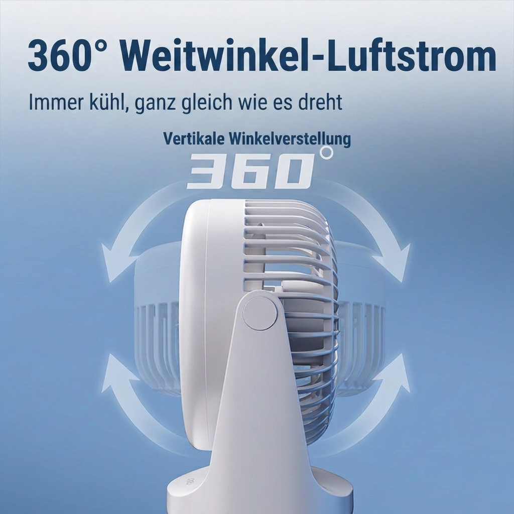 Deli USB Schreibtischventilator, Leiser Mini Tischventilator mit 360° Drehung, 2 Geschwindigkeitsstufen für Büro, Schlafzimmer, Studentenwohnheim & Schreibtisch