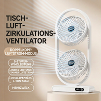 USB Dual-Kopf Schreibtischventilator mit Digitalanzeige, Wiederaufladbarer Vertikalventilator mit 5 Geschwindigkeitsstufen für Zuhause, Büro & Camping