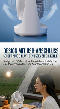Deli USB Schreibtischventilator, Leiser Mini Tischventilator mit 360° Drehung, 2 Geschwindigkeitsstufen für Büro, Schlafzimmer, Studentenwohnheim & Schreibtisch