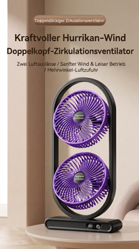 USB Dual-Kopf Schreibtischventilator mit Digitalanzeige, Wiederaufladbarer Vertikalventilator mit 5 Geschwindigkeitsstufen für Zuhause, Büro & Camping