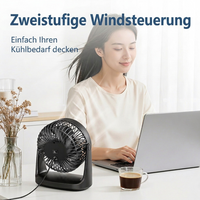 Deli USB Schreibtischventilator, Leiser Mini Tischventilator mit 360° Drehung, 2 Geschwindigkeitsstufen für Büro, Schlafzimmer, Studentenwohnheim & Schreibtisch