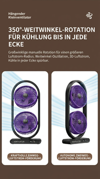 USB Dual-Kopf Schreibtischventilator mit Digitalanzeige, Wiederaufladbarer Vertikalventilator mit 5 Geschwindigkeitsstufen für Zuhause, Büro & Camping