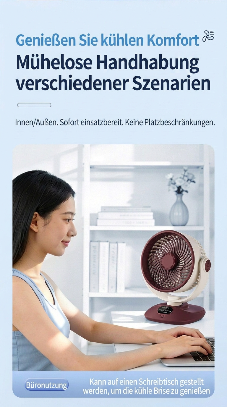 Ventilateur de bureau USB, ventilateur de table oscillant rechargeable avec 3 vitesses, ventilateur portable silencieux pour la maison, le bureau et la chambre à coucher