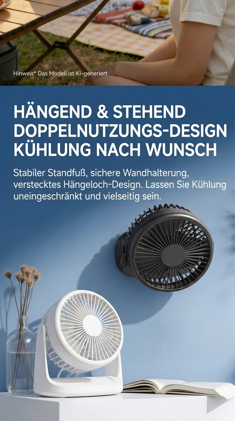 Deli USB Schreibtischventilator, Leiser Mini Tischventilator mit 360° Drehung, 2 Geschwindigkeitsstufen für Büro, Schlafzimmer, Studentenwohnheim & Schreibtisch