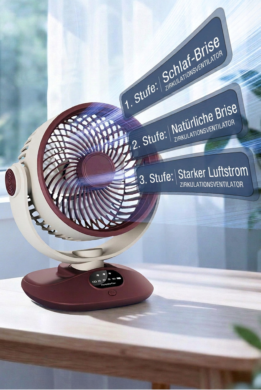 Ventilateur de bureau USB, ventilateur de table oscillant rechargeable avec 3 vitesses, ventilateur portable silencieux pour la maison, le bureau et la chambre à coucher