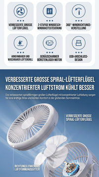 Deli USB Schreibtischventilator, Leiser Mini Tischventilator mit 360° Drehung, 2 Geschwindigkeitsstufen für Büro, Schlafzimmer, Studentenwohnheim & Schreibtisch