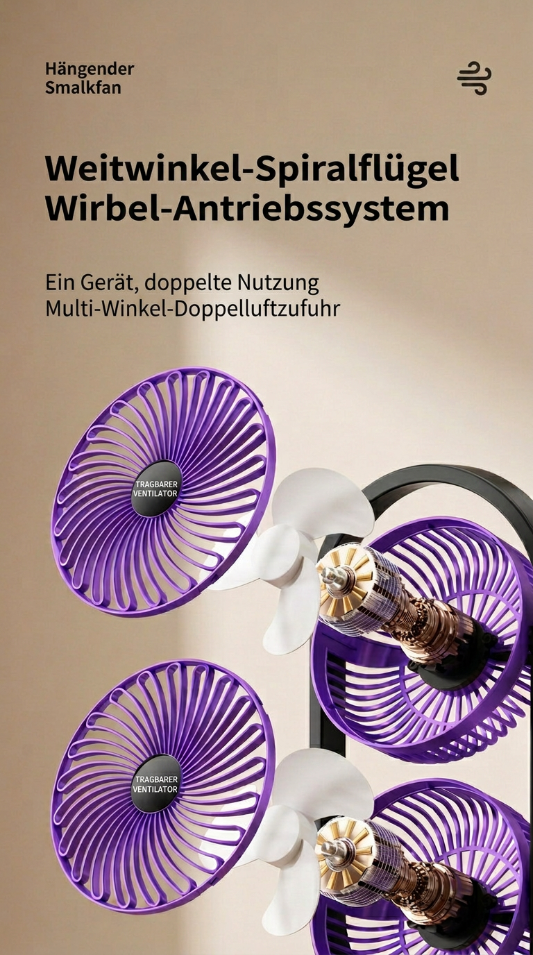 USB Dual-Kopf Schreibtischventilator mit Digitalanzeige, Wiederaufladbarer Vertikalventilator mit 5 Geschwindigkeitsstufen für Zuhause, Büro & Camping