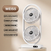 USB Dual-Kopf Schreibtischventilator mit Digitalanzeige, Wiederaufladbarer Vertikalventilator mit 5 Geschwindigkeitsstufen für Zuhause, Büro & Camping