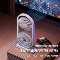 USB Dual-Kopf Schreibtischventilator mit Digitalanzeige, Wiederaufladbarer Vertikalventilator mit 5 Geschwindigkeitsstufen für Zuhause, Büro & Camping